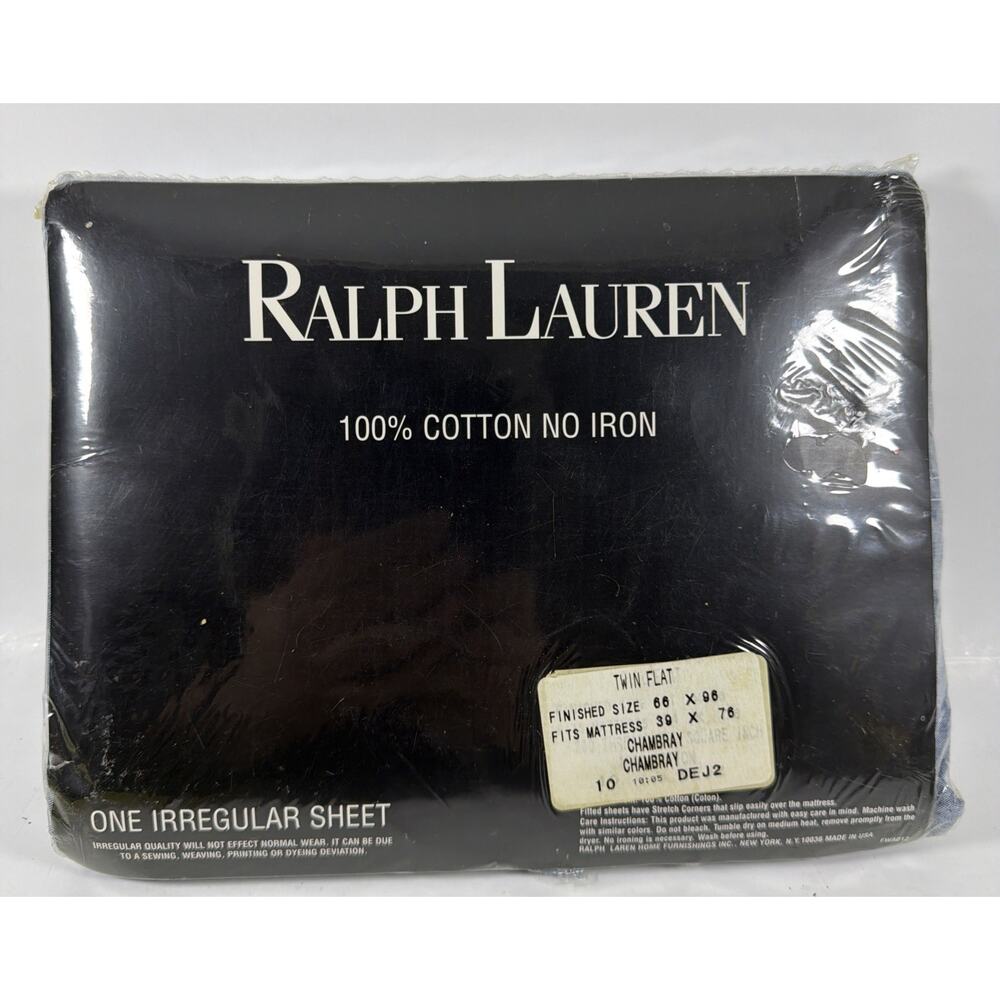 Ralph Lauren Twin Flat Irregular Sheet Blue Chambray - New